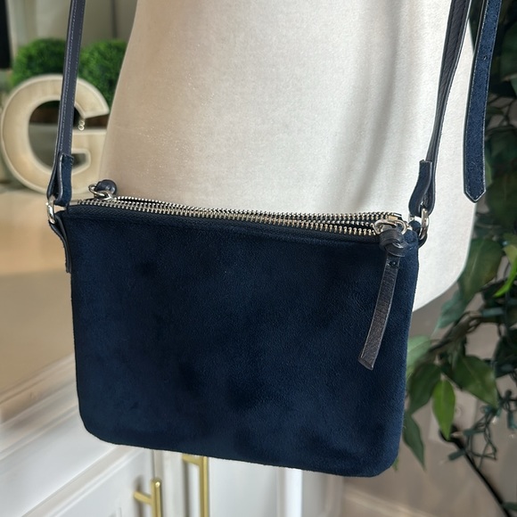 NWOT Old Navy Striped Blue/White Fabric & Blue Faux Suede Crossbody - Picture 5 of 16